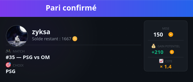 Visuel généré de confirmation de pari